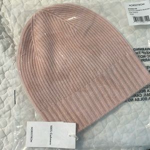 Nordstrom pale pink 100% Cashmere rib beanie